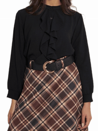 NEW - Blouse noire boutonnée avec volants sur le devant