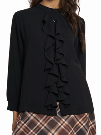 NEW - Blouse noire boutonnée avec volants sur le devant