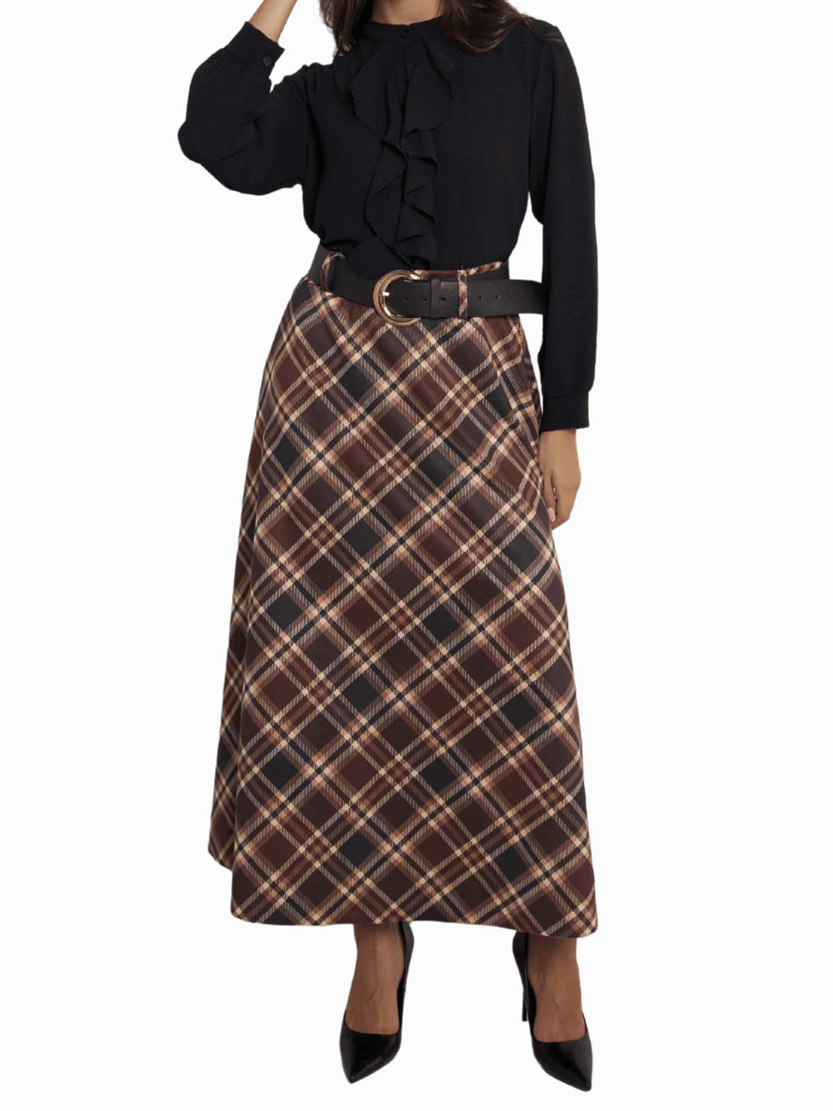 NEW - Blouse noire boutonnée avec volants sur le devant