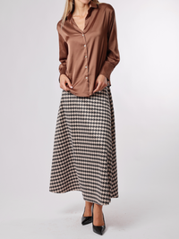 NEW - Chemise satinée café à manche longue