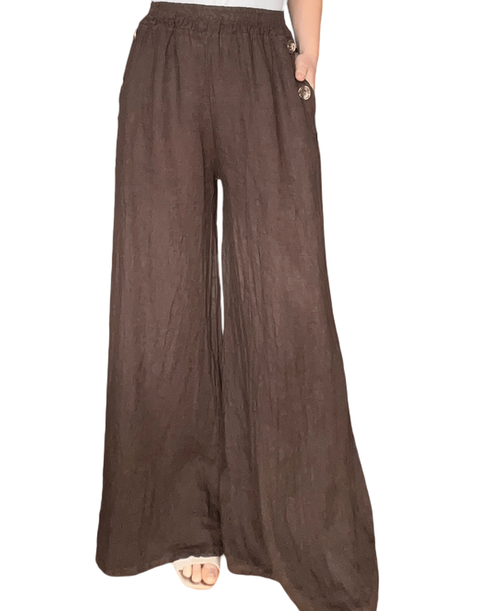 Pantalon palazzo brun avec boutons sur les côtés