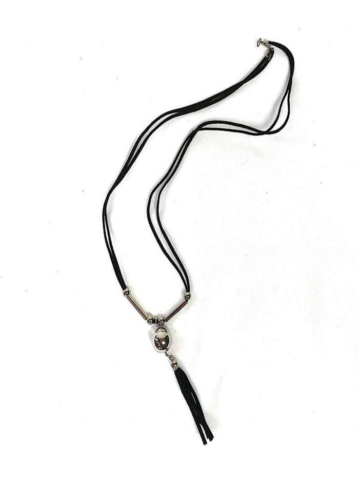 Bijoux | Collier boule argent et franges noires deux cordes
