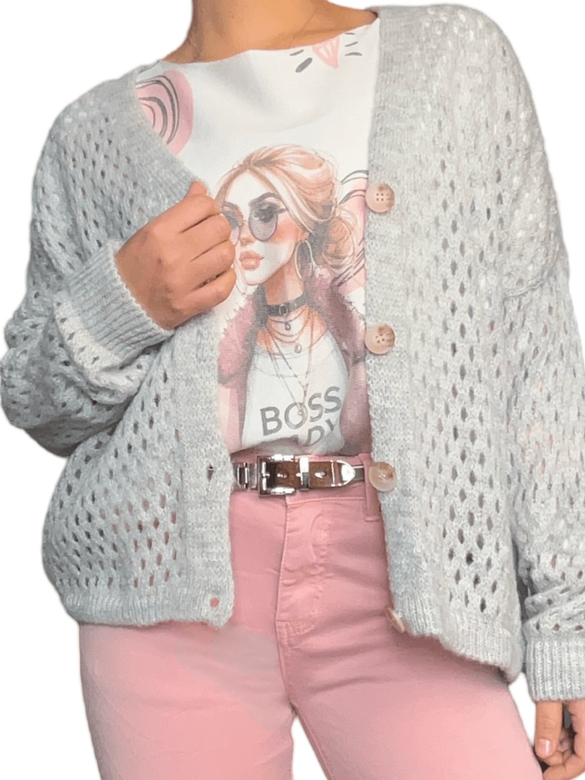 Veste grise en mailles à manche longue