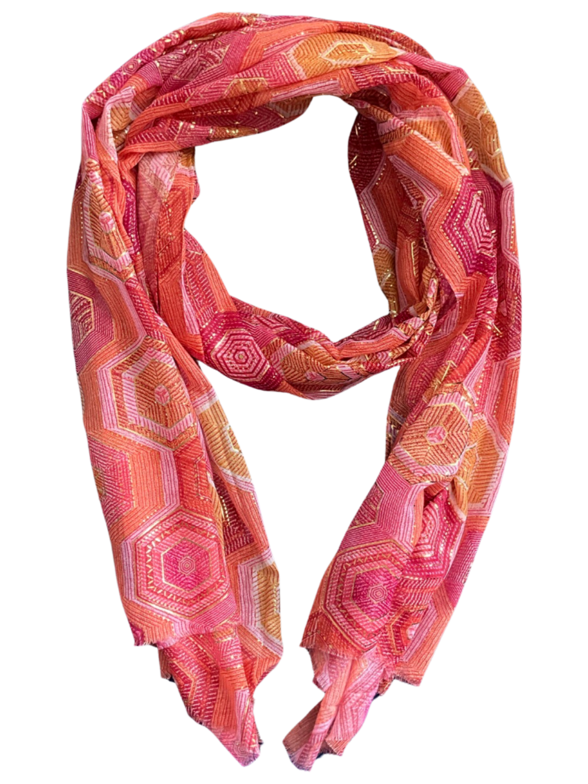 Foulard corail avec imprimé géométrique 100% viscose