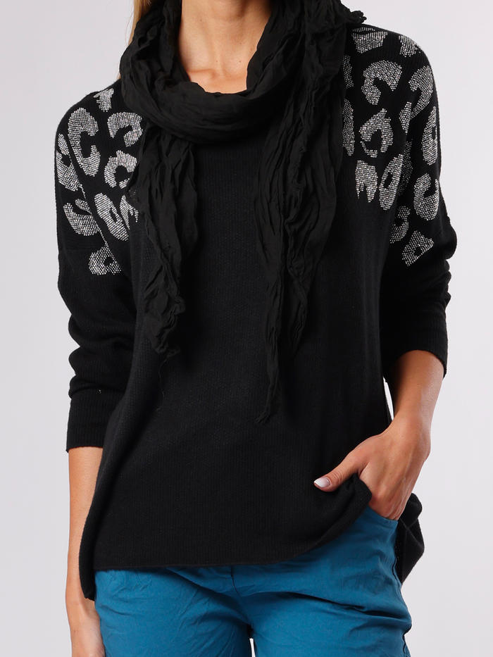 NEW - Chandail noir à motifs de léopard argentés