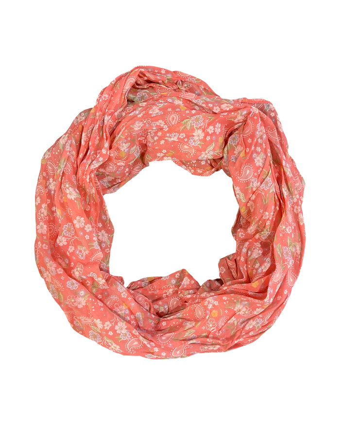  Foulard corail avec imprimé de paisleys et fleurs pour femme.
