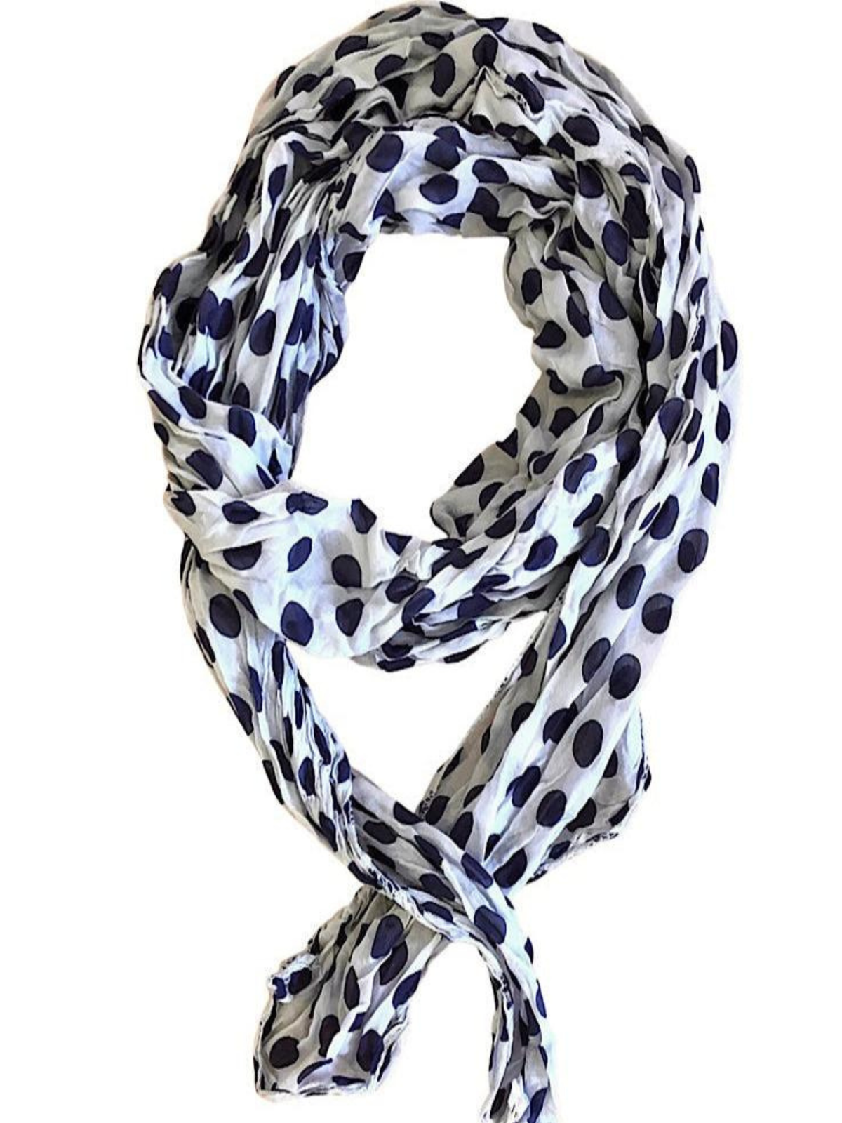 Foulard blanc à pois bleu marin
