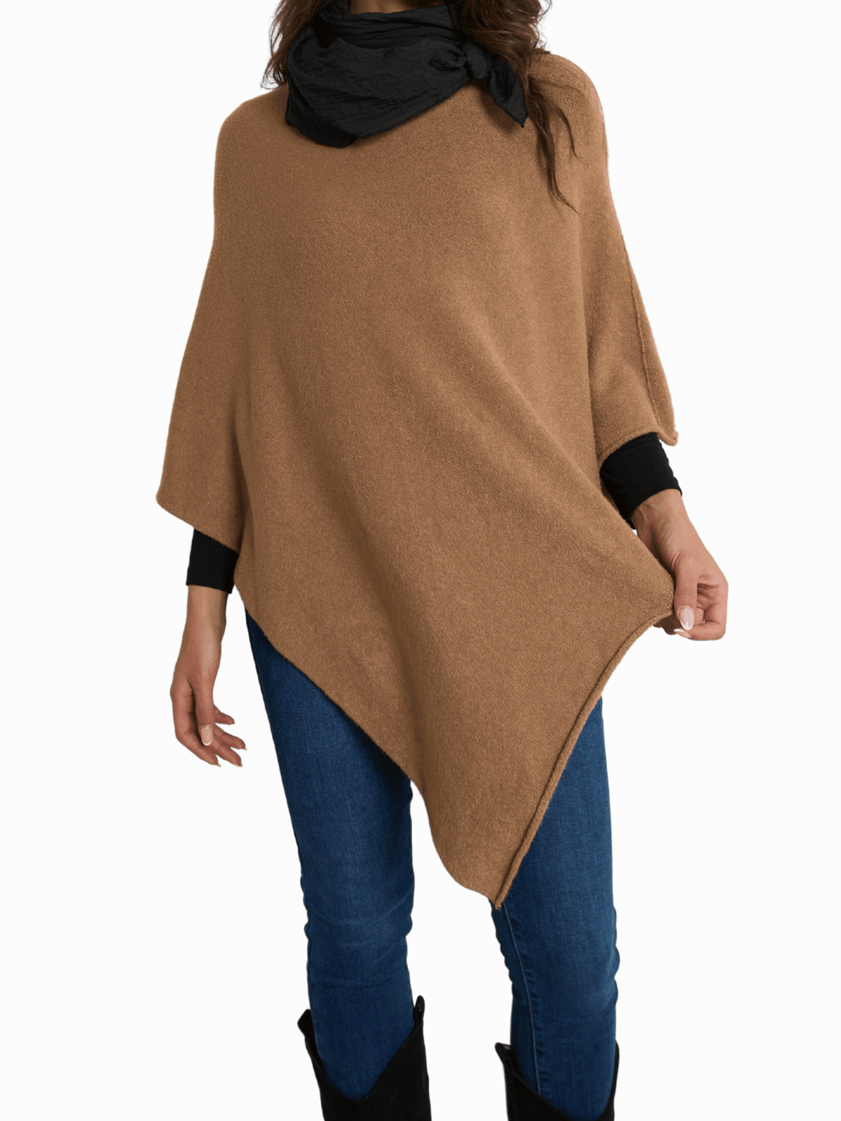 NEW - Poncho camel à col bateau