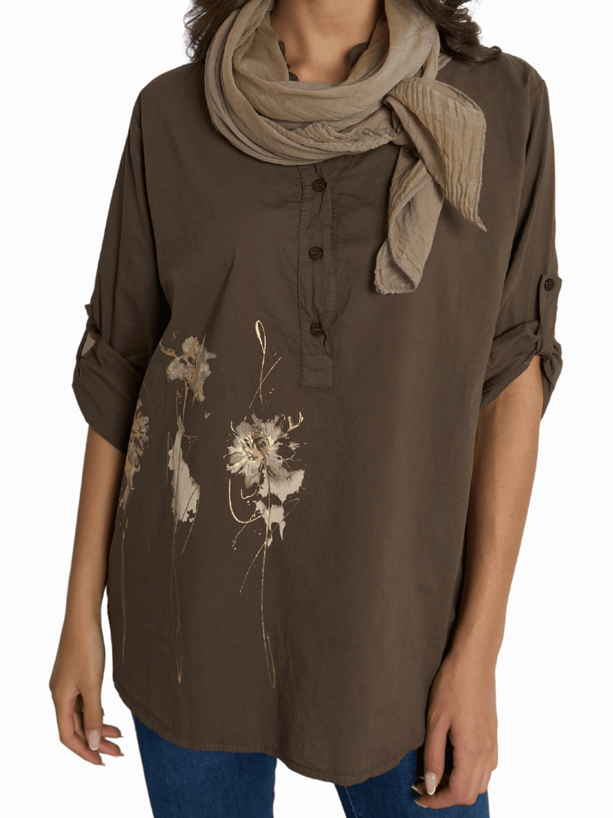 NEW - Blouse brune à manche 3/4