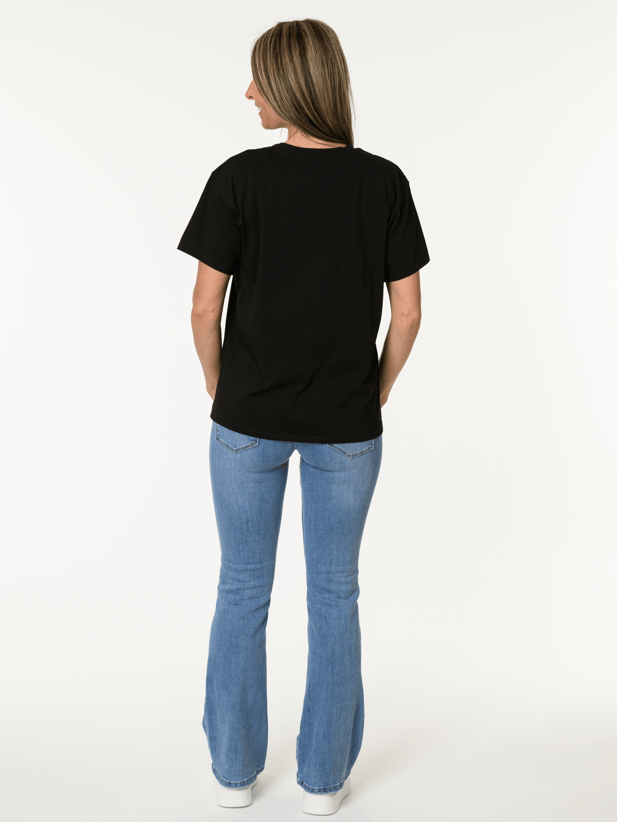 T-shirt noir avec imprimé de deux fleurs texturées