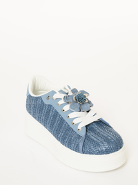 Sneaker bleu en paille à plateforme
