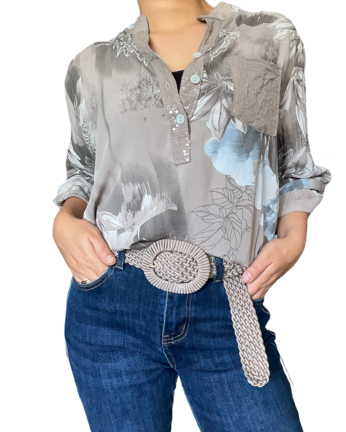 Blouse moka avec imprimé de fleurs