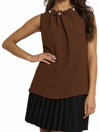NEW - Blouse marron sans manches avec perles