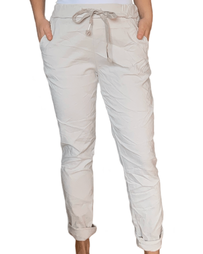 NEW - Pantalon beige à taille élastique avec cordon