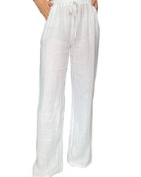 NEW - Pantalon droit blanc en lin à taille élastique avec cordon