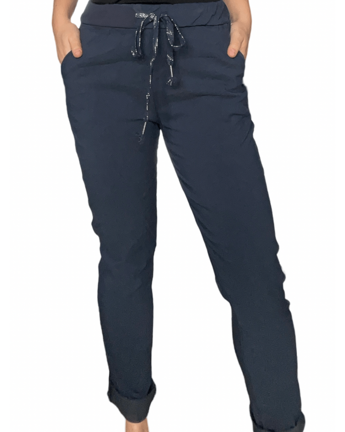 NEW - Pantalon bleu marin à taille élastique avec cordon