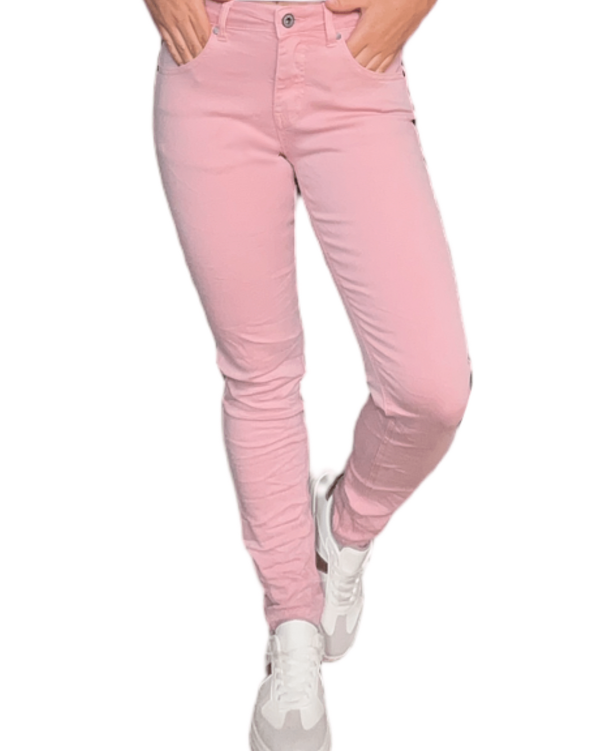 Pantalon skinny rose pâle pour femme.