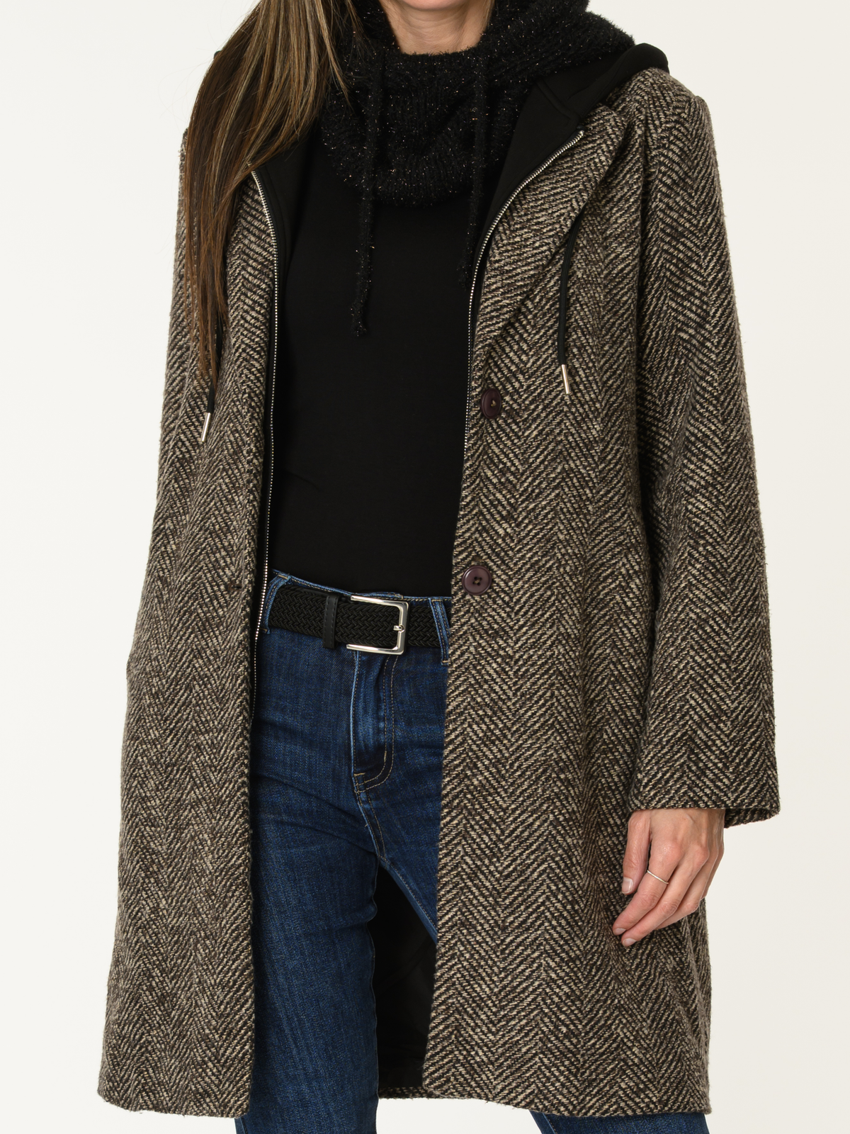 Manteau texturé beige, brun et noir
