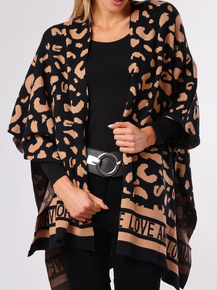 NEW - Veste noire à motifs de léopard camel