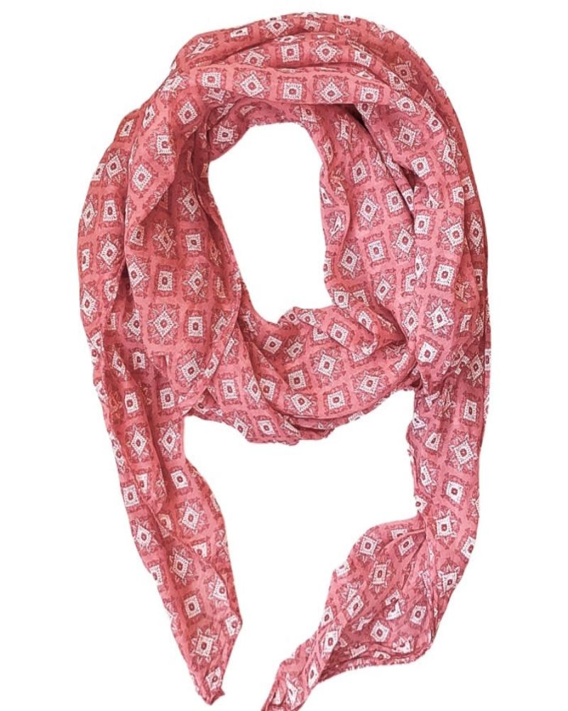 Foulard corail imprimé de losanges blancs