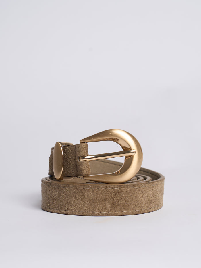 Elastic black belt with narrow silver buckle