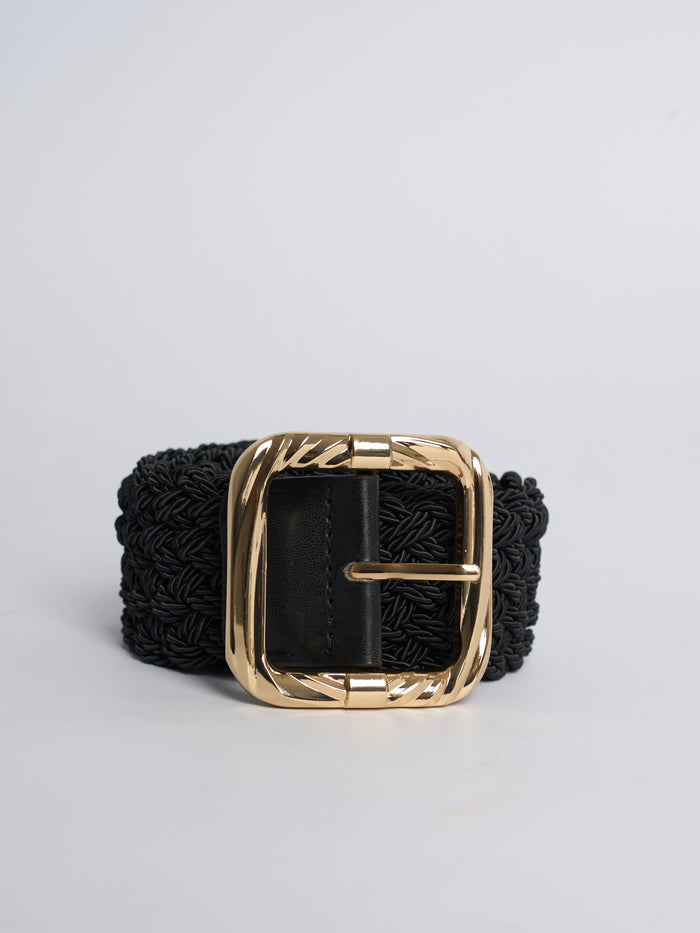 Ceinture noire tressée avec boucle dorée