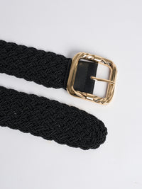 Ceinture noire tressée avec boucle dorée