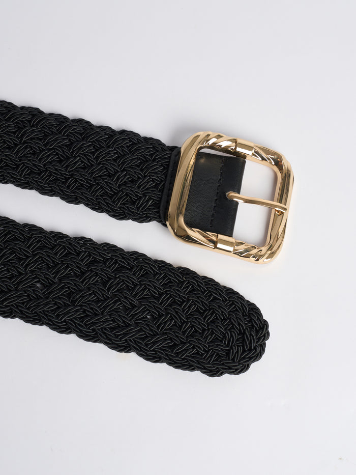 Ceinture noire tressée avec boucle dorée