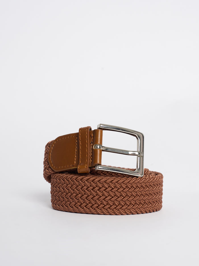 NEW - Ceinture noisette élastique avec boucle argentée étroite