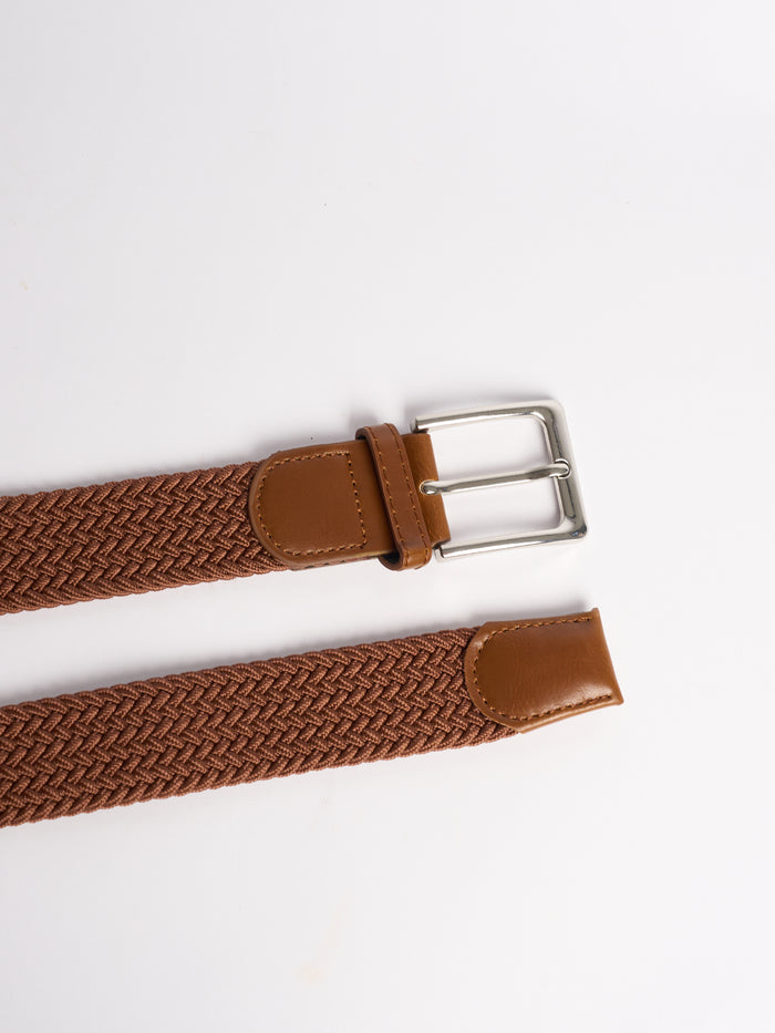 NEW - Ceinture noisette élastique avec boucle argentée étroite