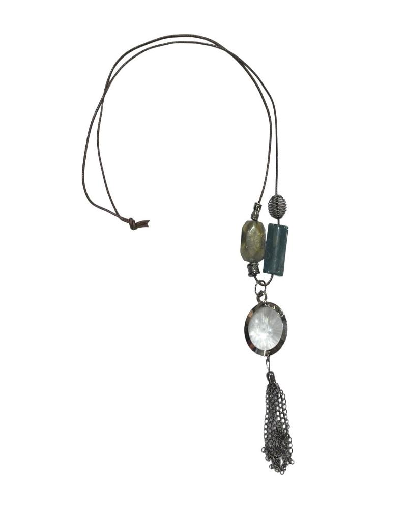 Bijoux, collier long femme avec pendentif des pierres sarcelles