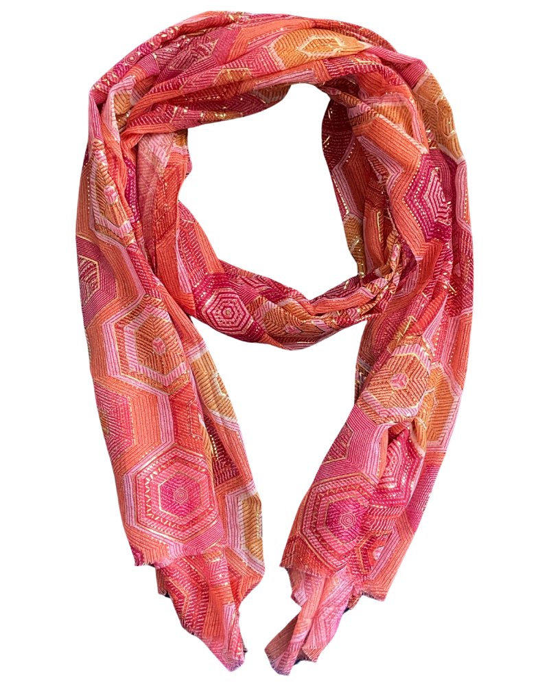 Foulard corail pour femme avec imprimé géométrique 100% viscose.