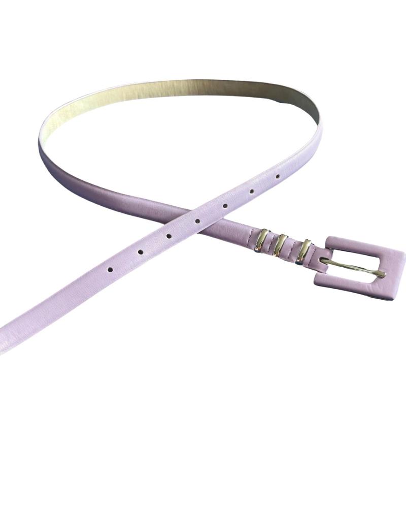 Ceinture mince lilas avec boucle carrée pour femme.