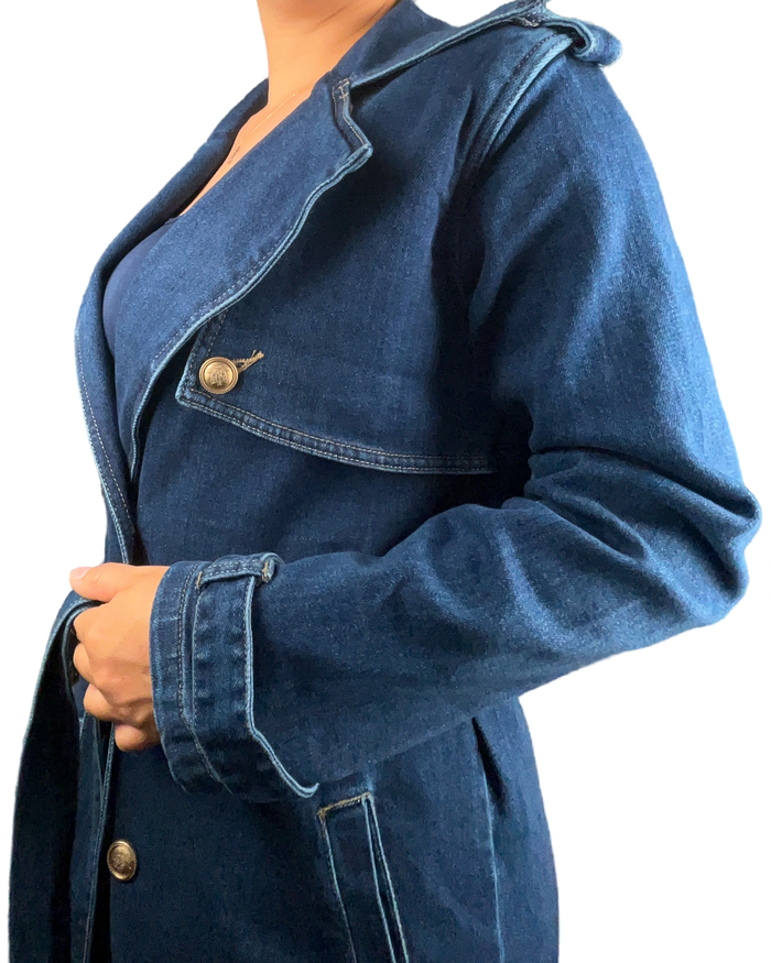 Manteau/trench long en jeans à manche longue pour femme.