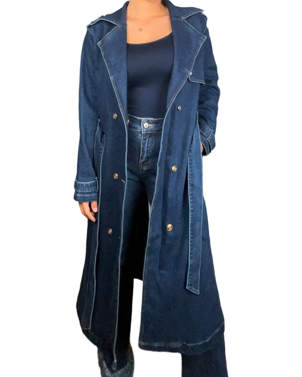 Manteau/trench long en jeans à manche longue pour femme.