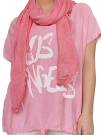 T-shirt pour femme corail avec imprimé ''Los Angeles'' avec foulard.