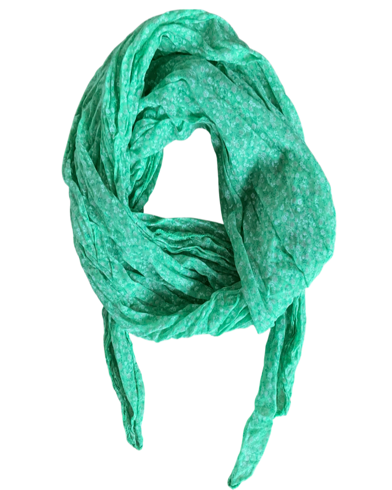 Foulard femme vert jade avec petites fleurs blanches | Boutiques